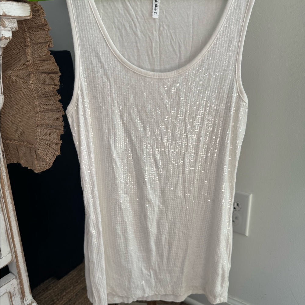 Studio y cream white sequin tank top nwot large - Picture 2 of 3